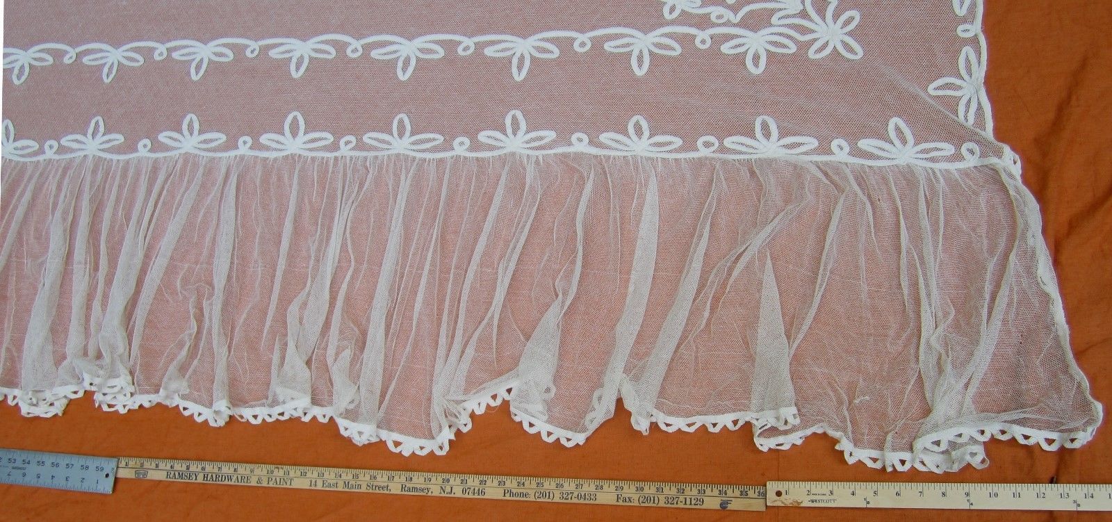 Antique Tambour French net lace coverlet 110" x 76"