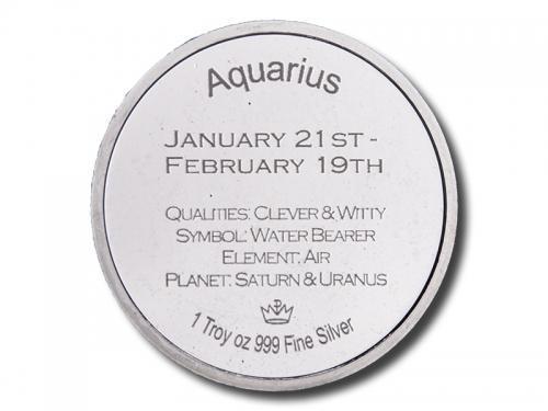 Zodiac-Horoscope "AQUARIUS" 1 oz .999 Fine Silver BU Round in Air-Tite Capsule !