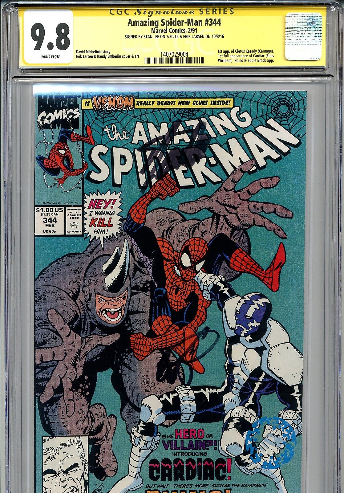 Amazing Spider-Man 344 CGC 9.8 SS Lee Larsen 1st Cletus Kasady Carnage Venom 361