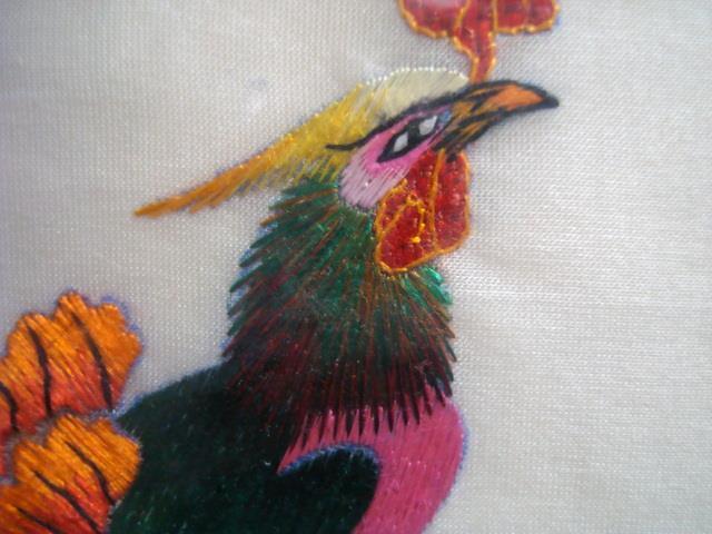 Asian Silk Embroidered Pheasant Bird Picture - 15'' x 12'' Framed Wall Hanging