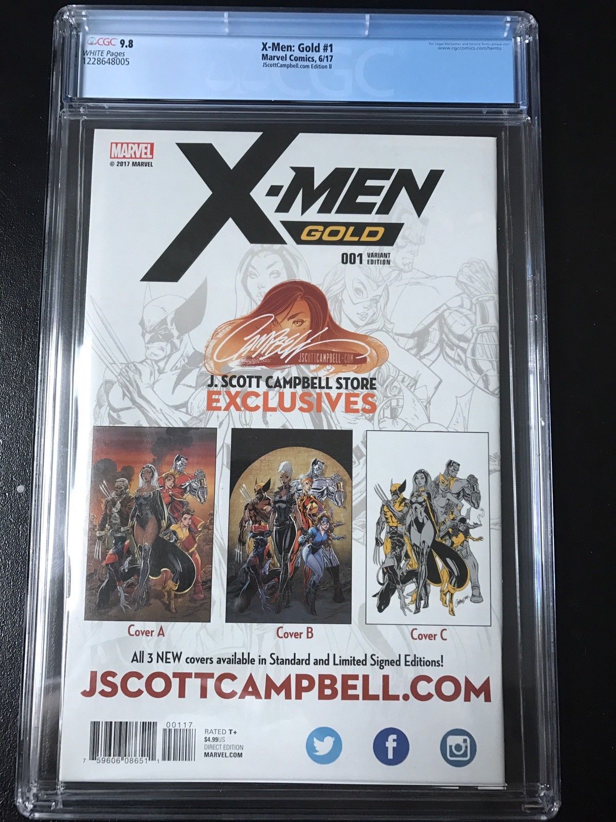 X-MEN GOLD ISSUE # 1 J SCOTT CAMPBELL VARIANT COVER B CGC GRADED 9.8 RECALLED