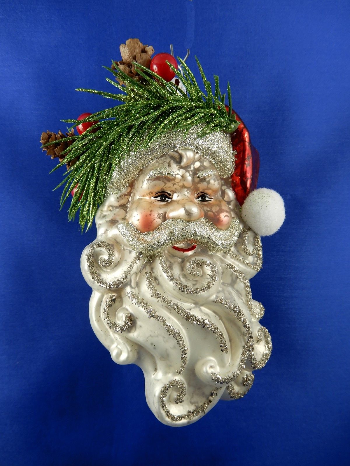 Vintage Style Santa Head w Crackle Christmas Ornament Glass Tree 003203