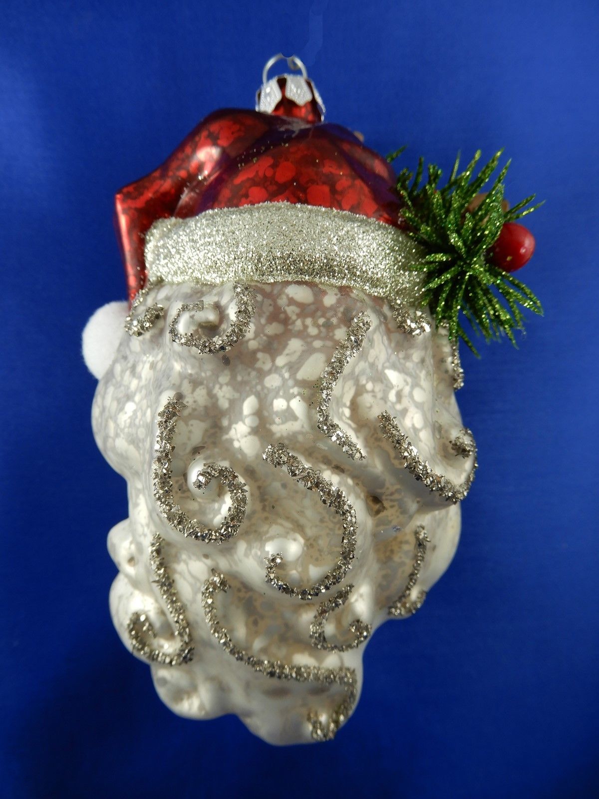 Vintage Style Santa Head w Crackle Christmas Ornament Glass Tree 003203