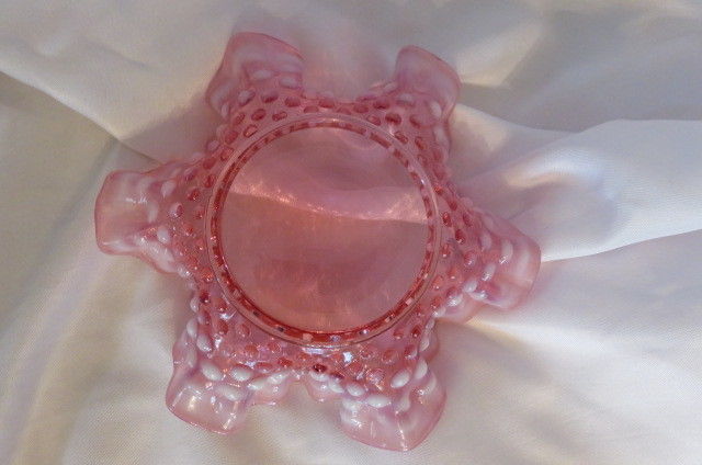 Vintage FENTON Pink/Cranberry/White Opalescent Hobnail Glass Bon Bon Candy Dish