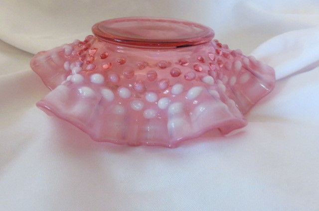 Vintage FENTON Pink/Cranberry/White Opalescent Hobnail Glass Bon Bon Candy Dish