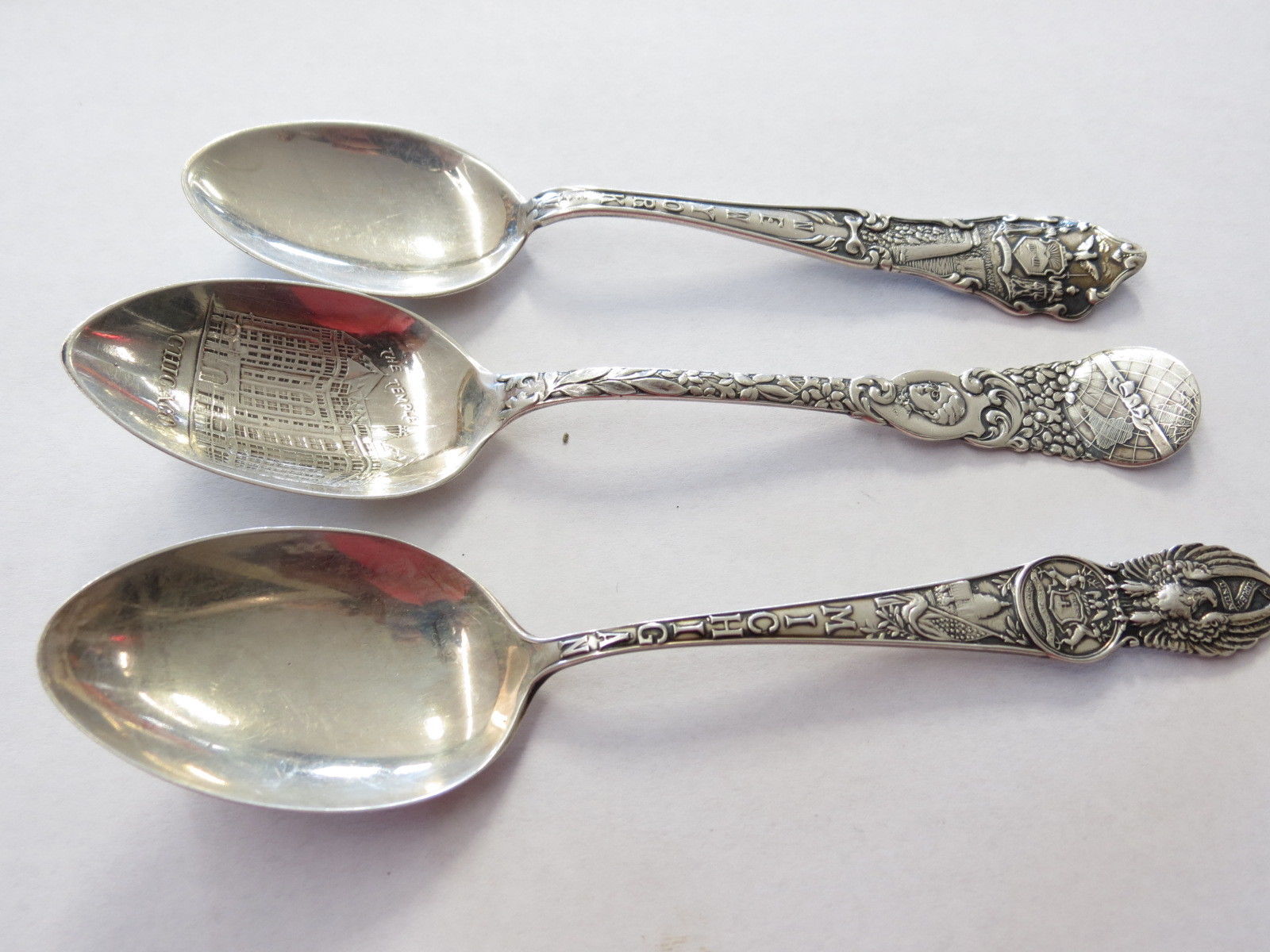 LOT OF 6 STERLING SILVER STATE SOUVENIR SPOONS NEW  YORK & MORE