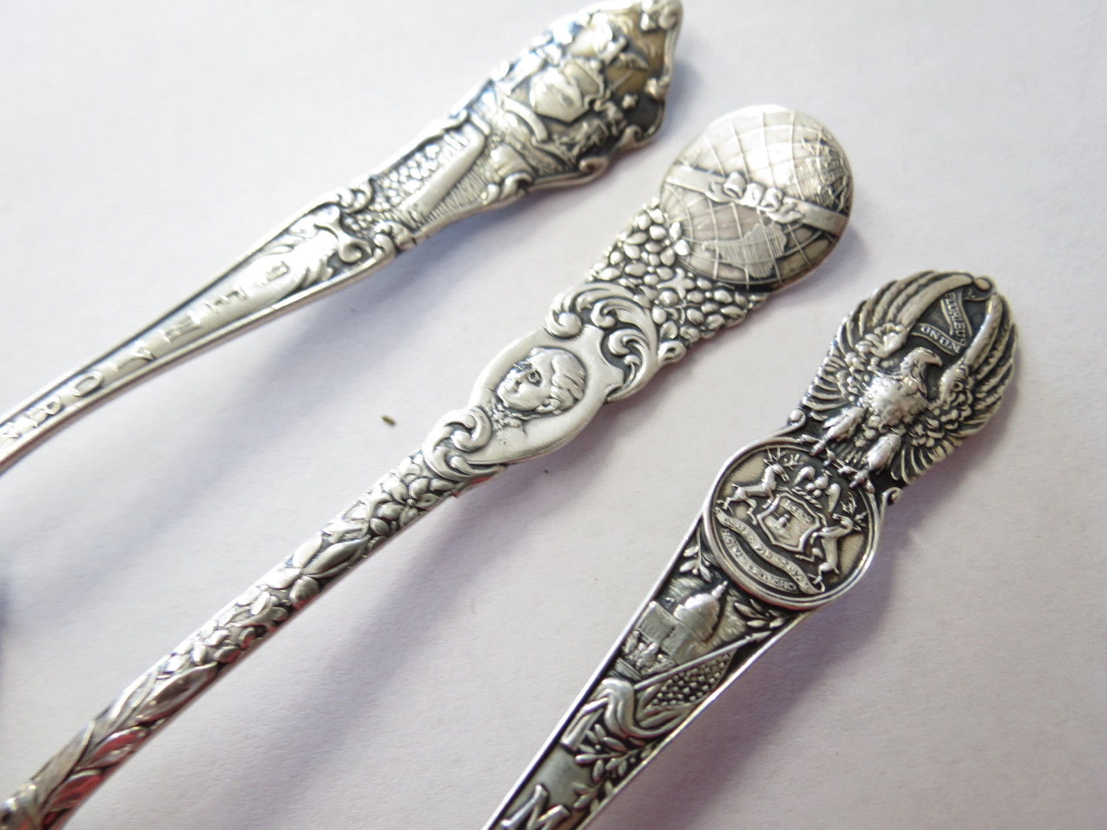 LOT OF 6 STERLING SILVER STATE SOUVENIR SPOONS NEW  YORK & MORE