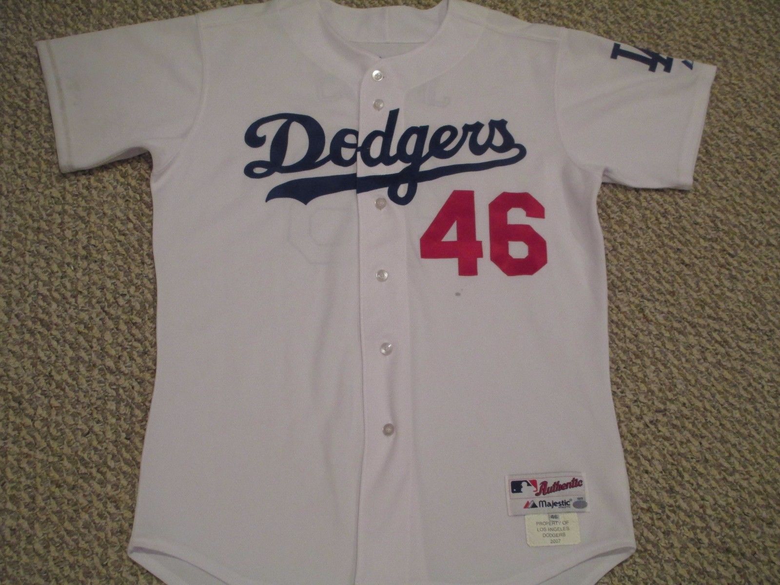 Dave Jauss #46 size 46 2007 DODGERS Game Used Jersey Home White Steiner