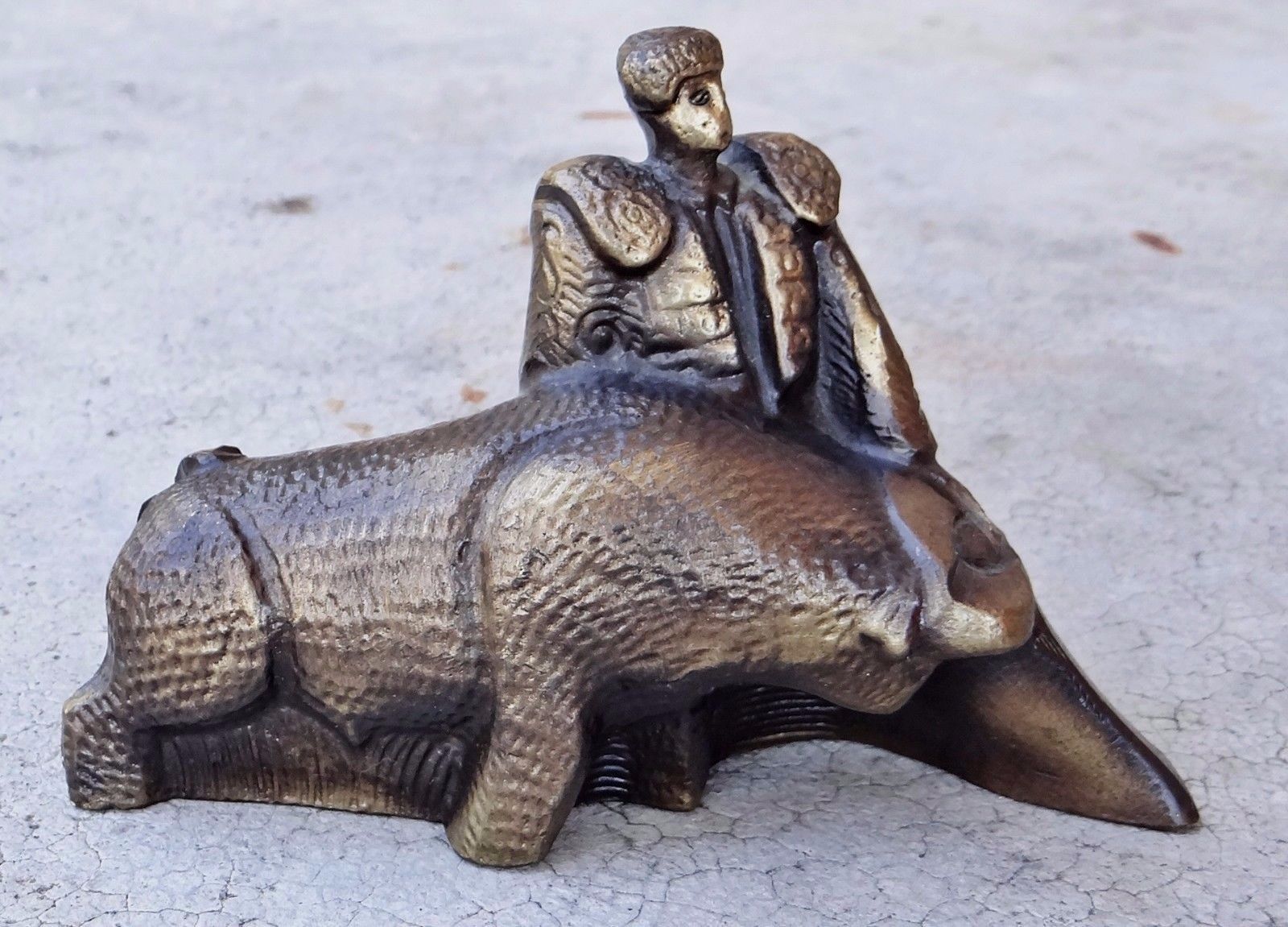 Vintage Mid-Century Modern Bronzed Cast Metal Abstract Bull & Matador Statue