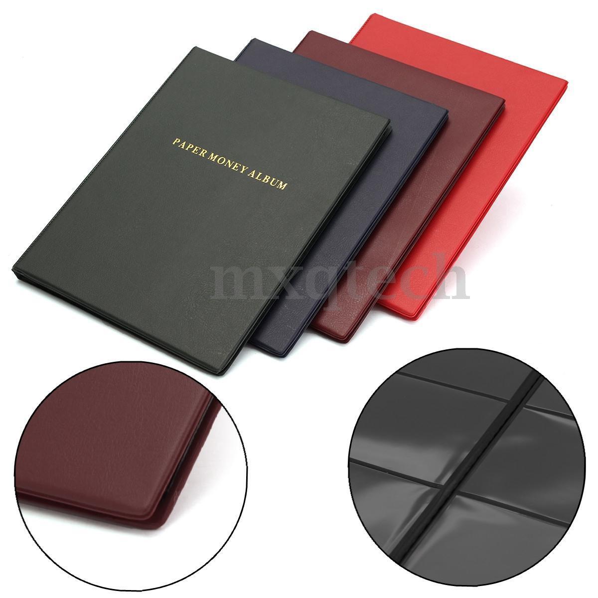 60 Pockets Leather Notes Album Banknote Paper Money Collection Stamps Book Color