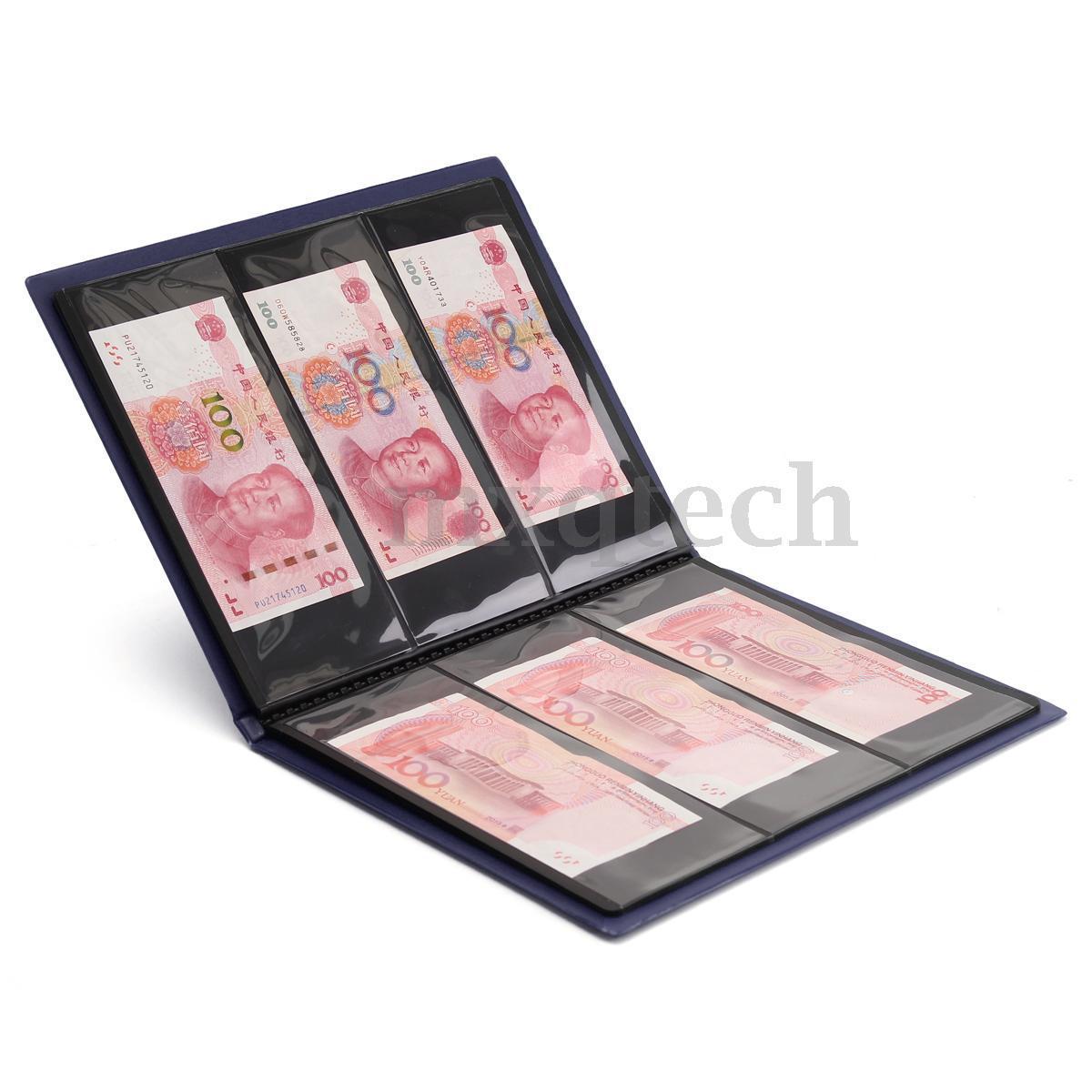 60 Pockets Leather Notes Album Banknote Paper Money Collection Stamps Book Color