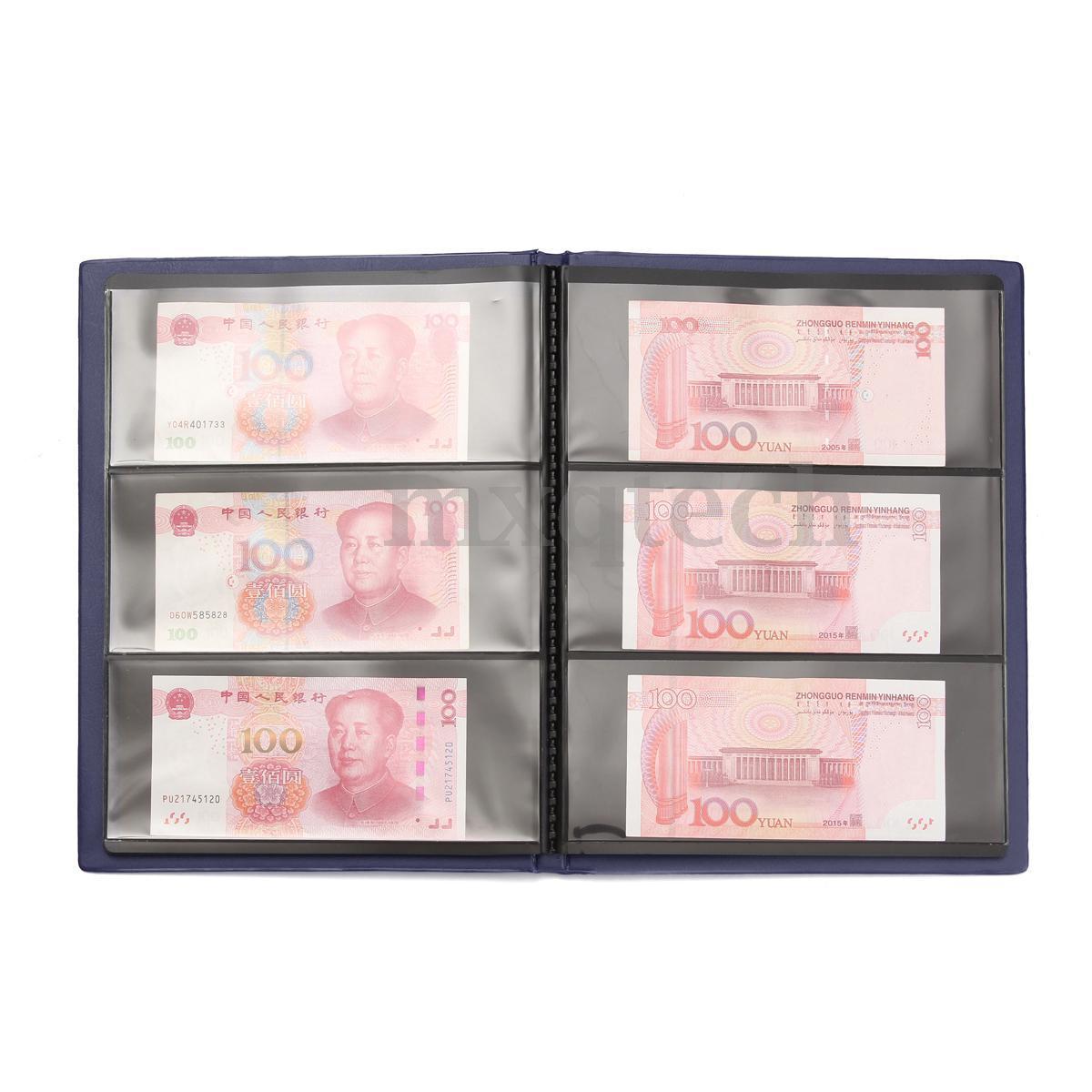 60 Pockets Leather Notes Album Banknote Paper Money Collection Stamps Book Color