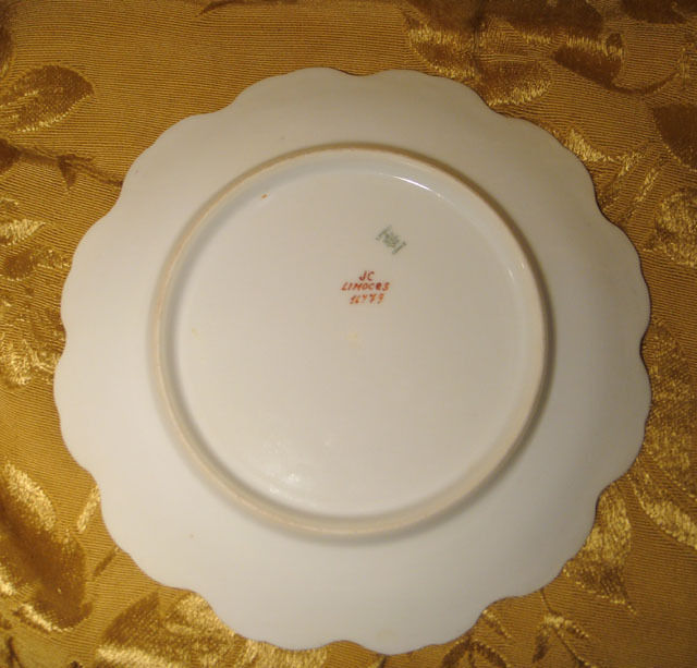 VINTAGE J.C. LIMOGES COIFFE MARK PLATE(S) 8 1/2" ROSES HEAVY GOLD MADE IN FRANCE