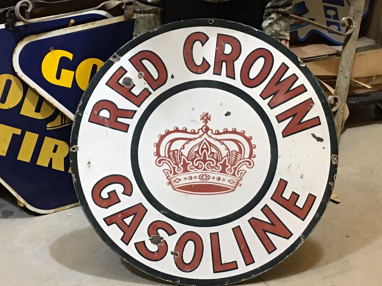 ORIGINAL RED CROWN Ohio SOHIO CA NE ? 30" DSP Vintage PORCELAIN Sign OLD GAS Oil