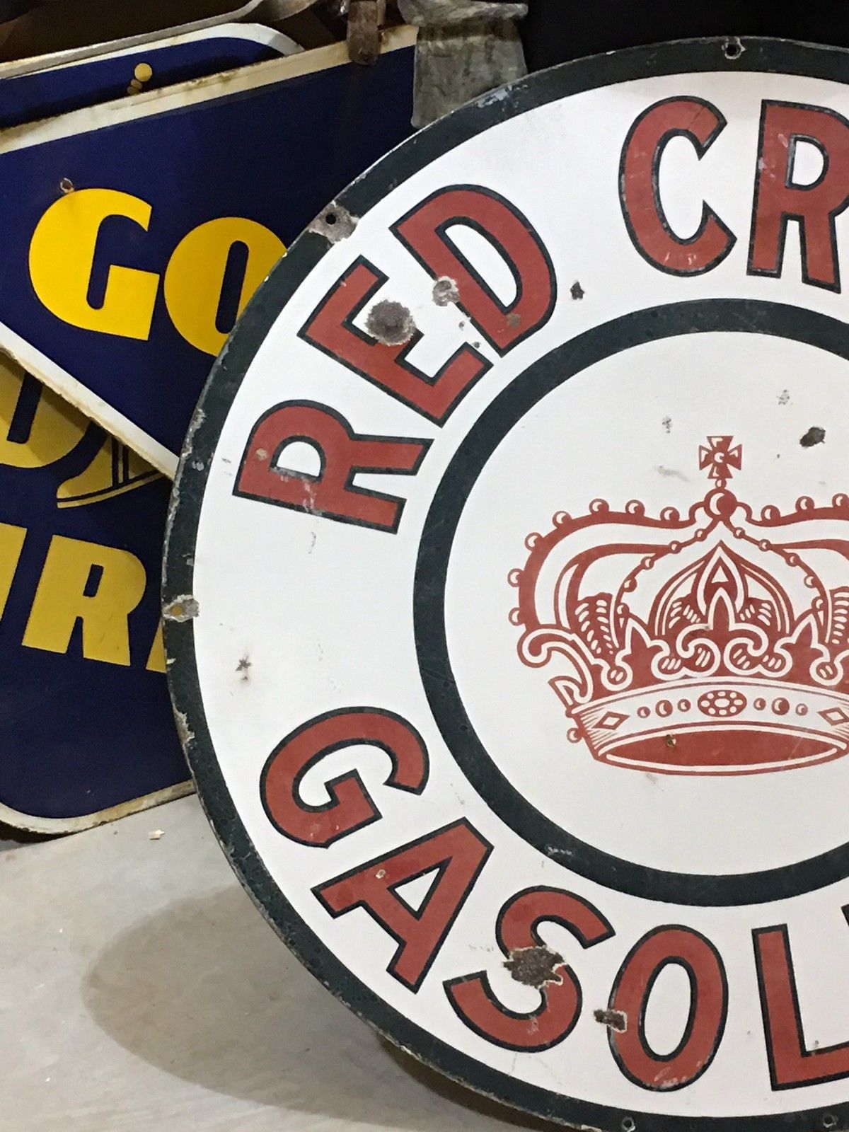 ORIGINAL RED CROWN Ohio SOHIO CA NE ? 30" DSP Vintage PORCELAIN Sign OLD GAS Oil