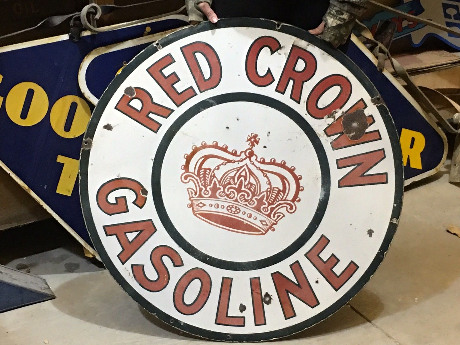 ORIGINAL RED CROWN Ohio SOHIO CA NE ? 30" DSP Vintage PORCELAIN Sign OLD GAS Oil