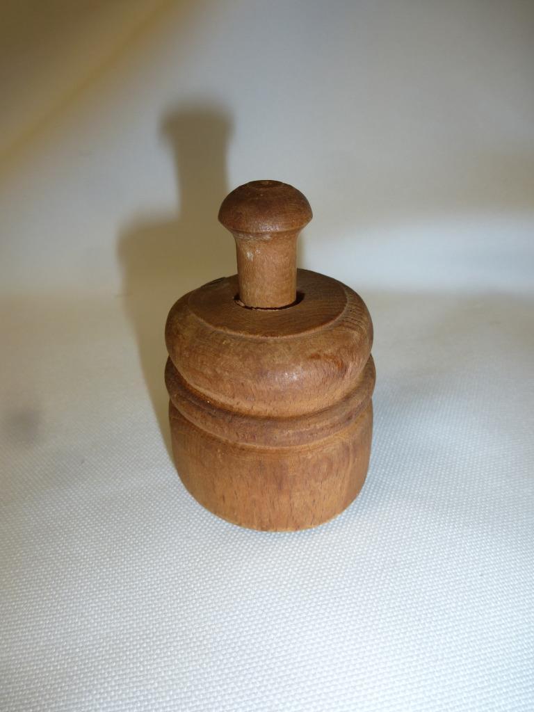 Antique Vintage Small Wooden BUTTER STAMP MOLD PRESS Hand Carved Floral Primitiv