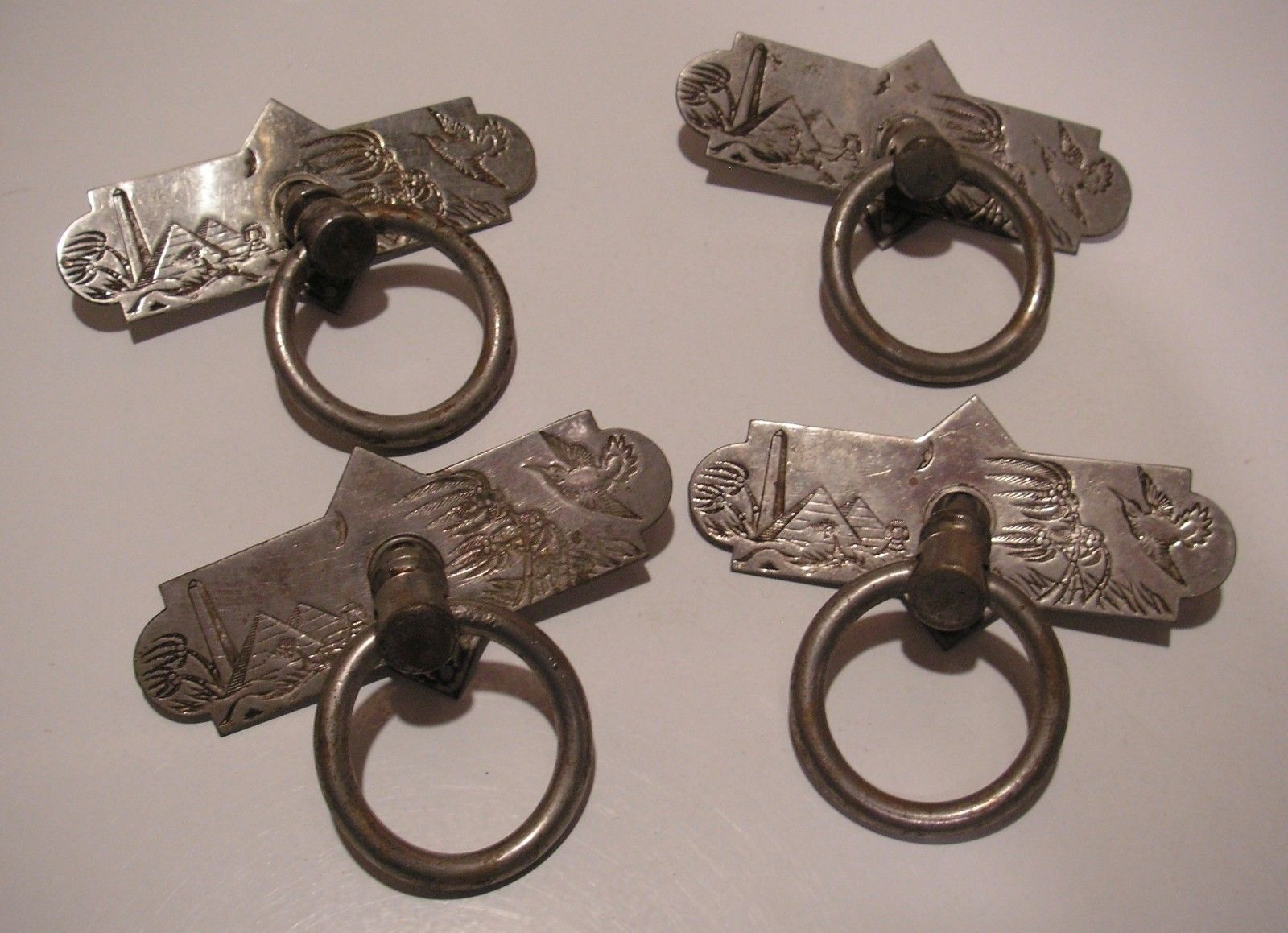 Antique Egyptian Revival Silver Drawer Pulls - Architectural Hardware - 4