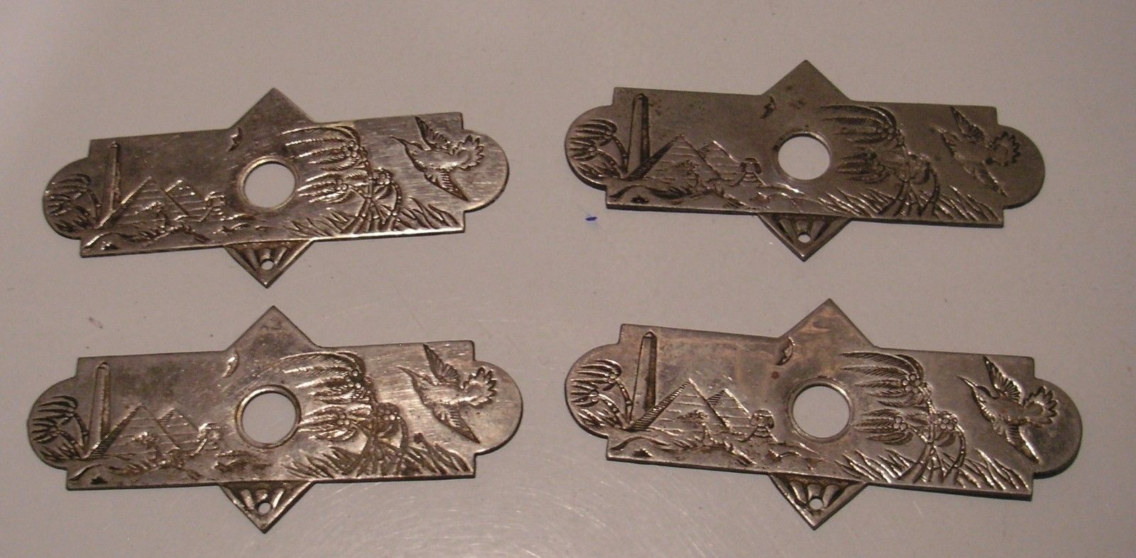 Antique Egyptian Revival Silver Drawer Pulls - Architectural Hardware - 4