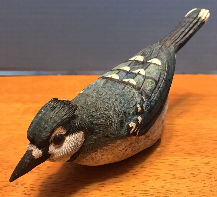 Antique Folk Art Primitive Hand Carved Painted Wooden Blue Jay Bird Decoy