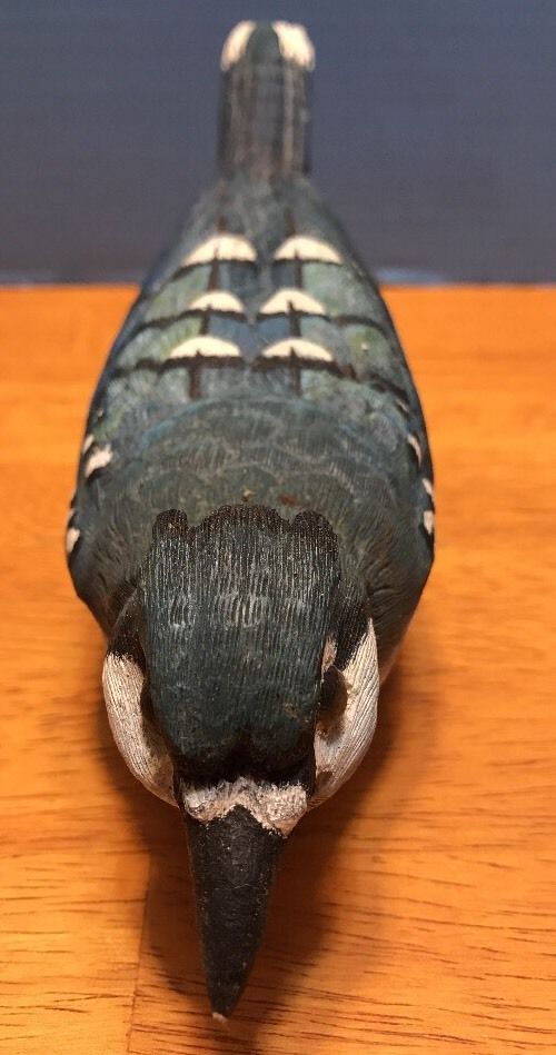 Antique Folk Art Primitive Hand Carved Painted Wooden Blue Jay Bird Decoy