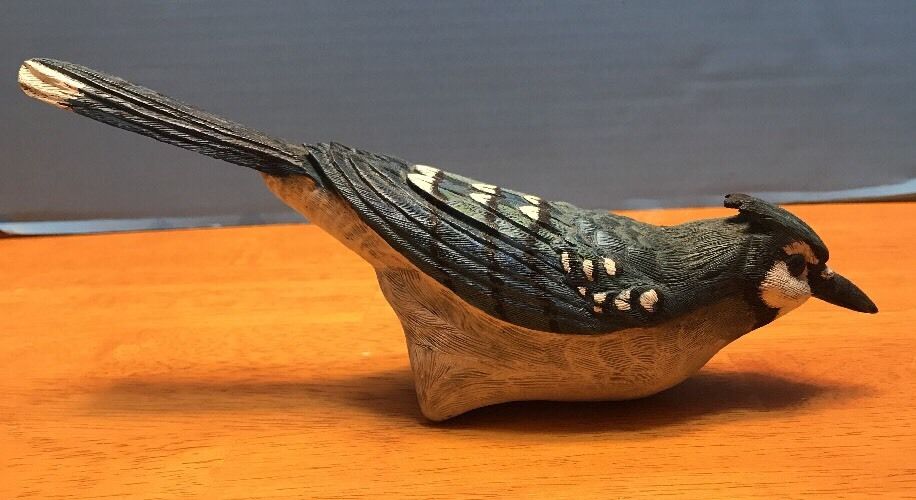 Antique Folk Art Primitive Hand Carved Painted Wooden Blue Jay Bird Decoy