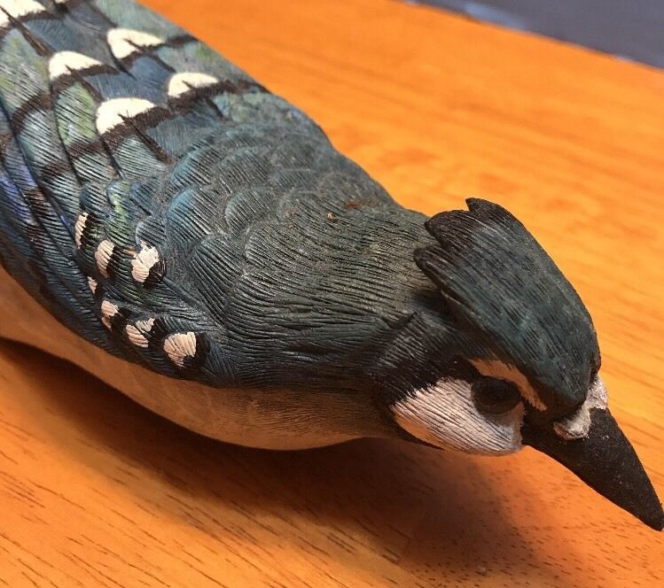 Antique Folk Art Primitive Hand Carved Painted Wooden Blue Jay Bird Decoy