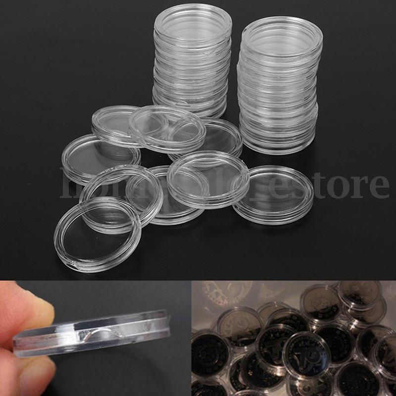 100Pcs Clear Coin Capsules Coin Case Holders 26mm Containers Storage Boxes