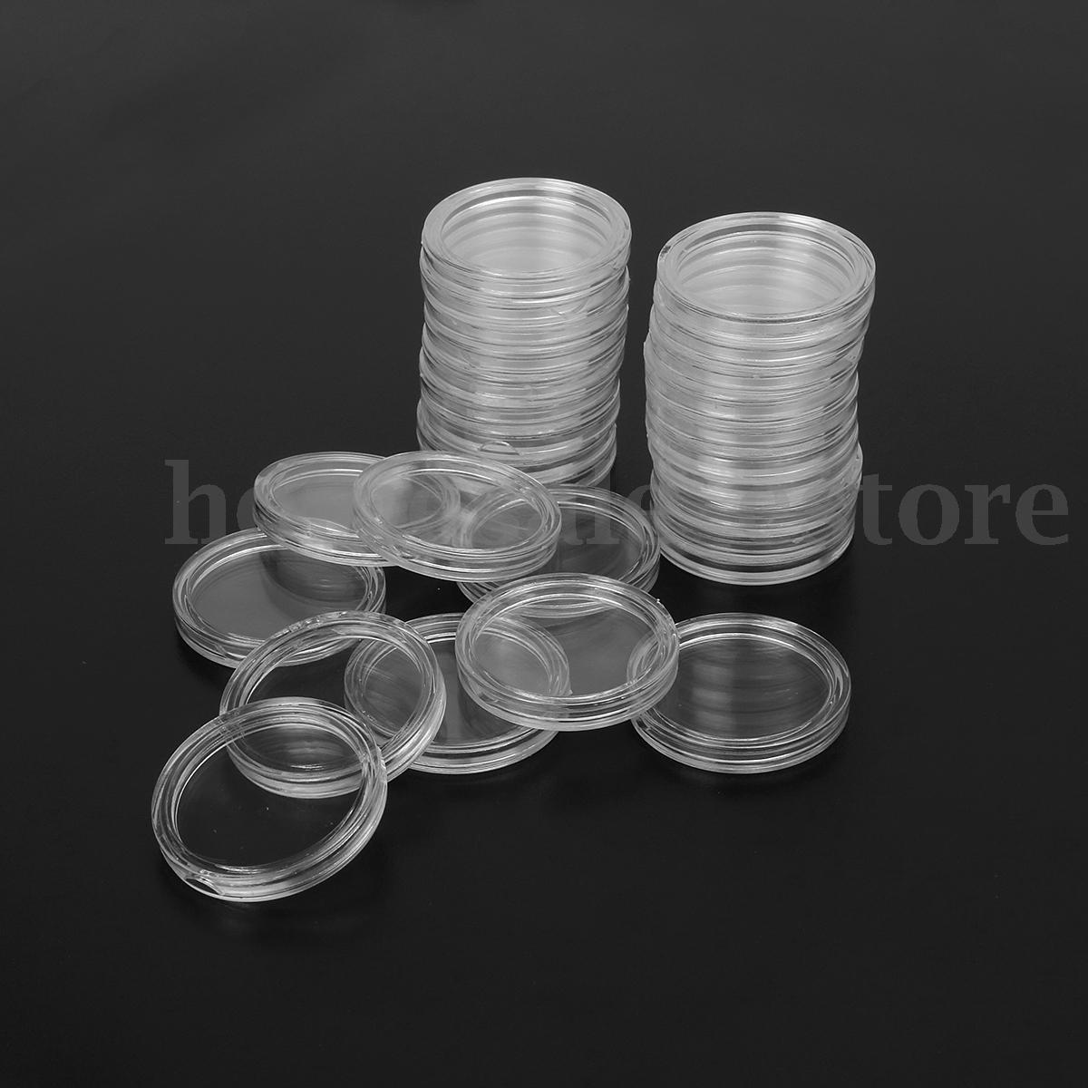 100Pcs Clear Coin Capsules Coin Case Holders 26mm Containers Storage Boxes