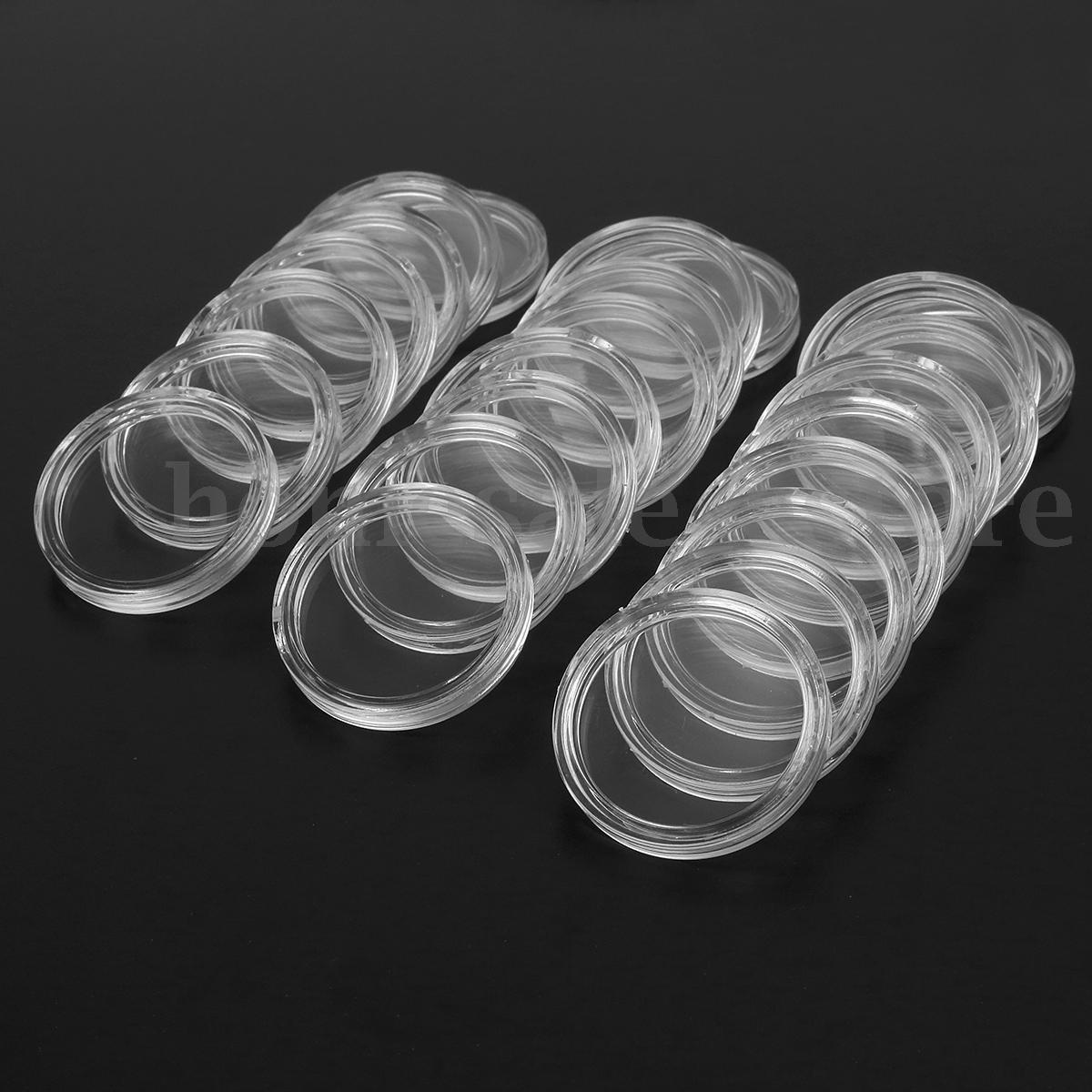 100Pcs Clear Coin Capsules Coin Case Holders 26mm Containers Storage Boxes