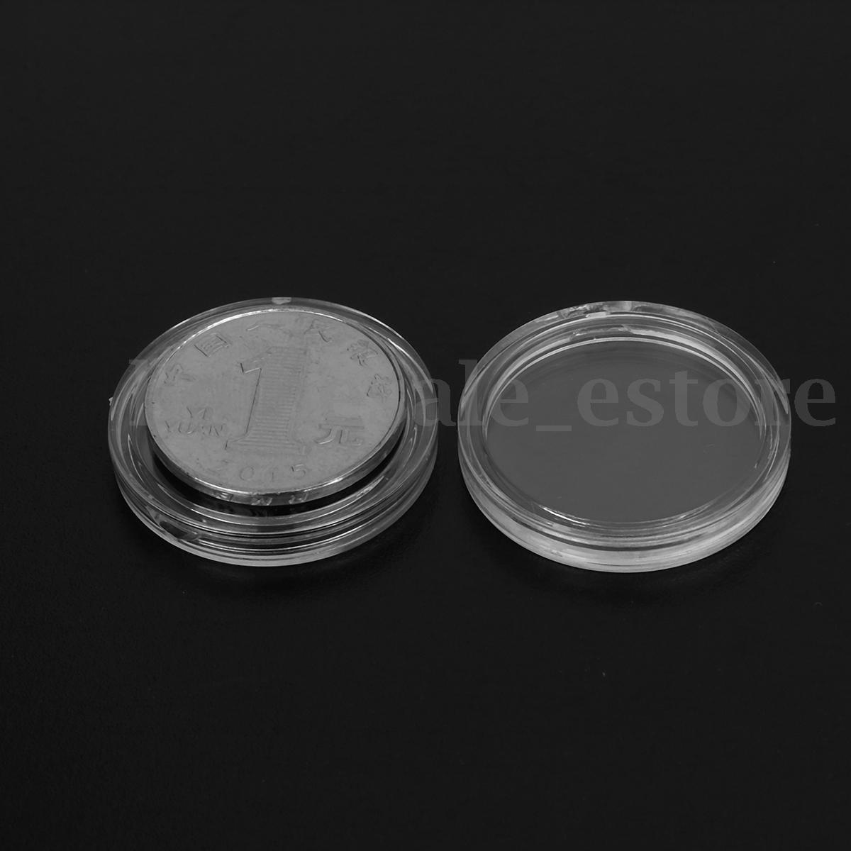 100Pcs Clear Coin Capsules Coin Case Holders 26mm Containers Storage Boxes