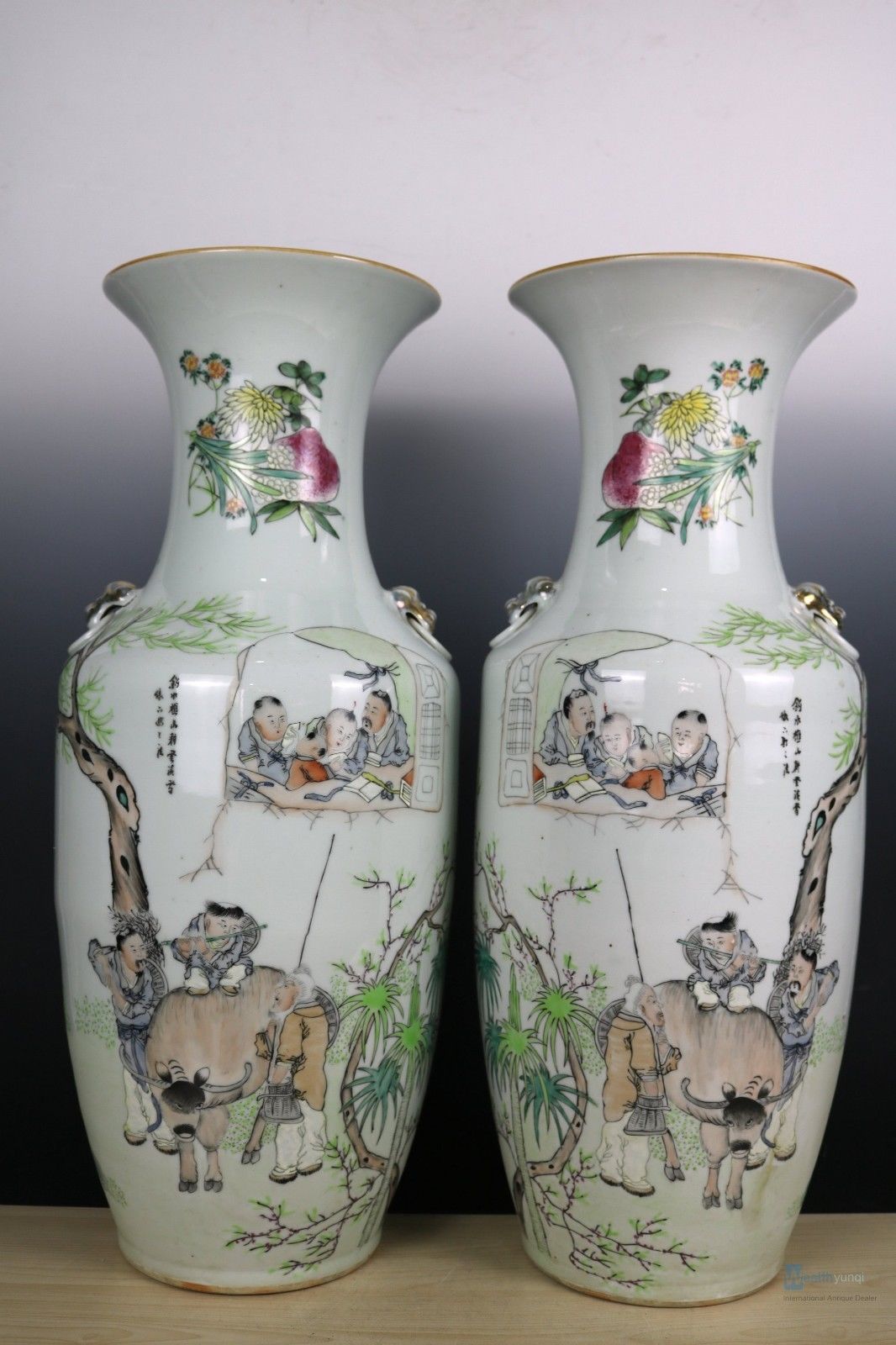 Fine Beautiful Chinese huge A pair Famille Rose porcelain character Vase