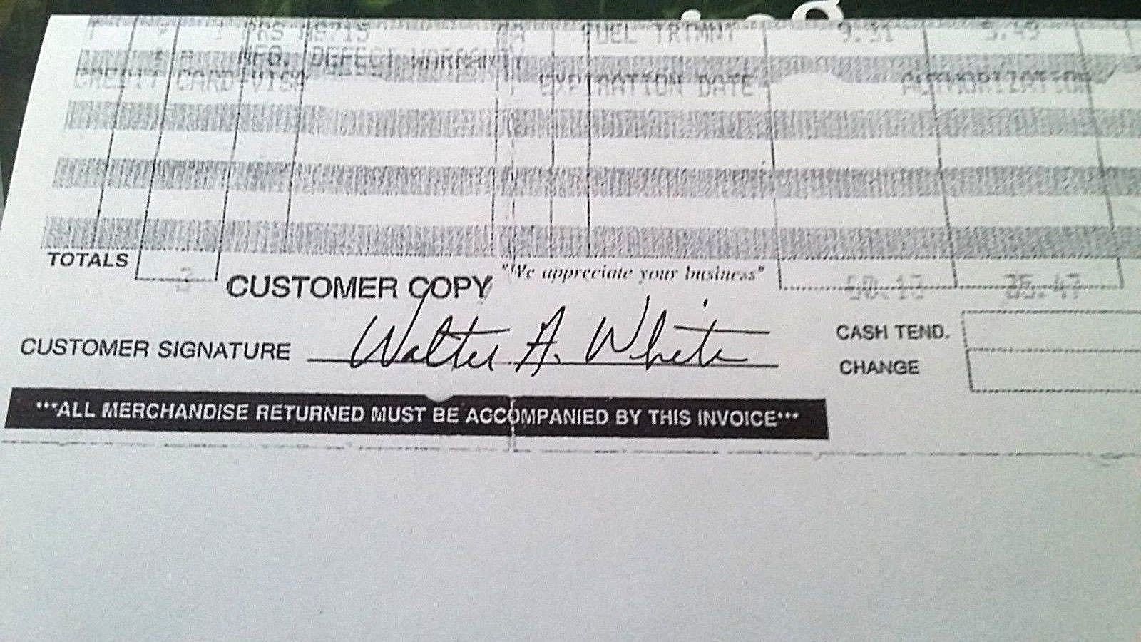 WALTER WHITE'S AUTO PARTS RECEIPT ! BREAKING BAD screen-used prop w/ SONY COA !