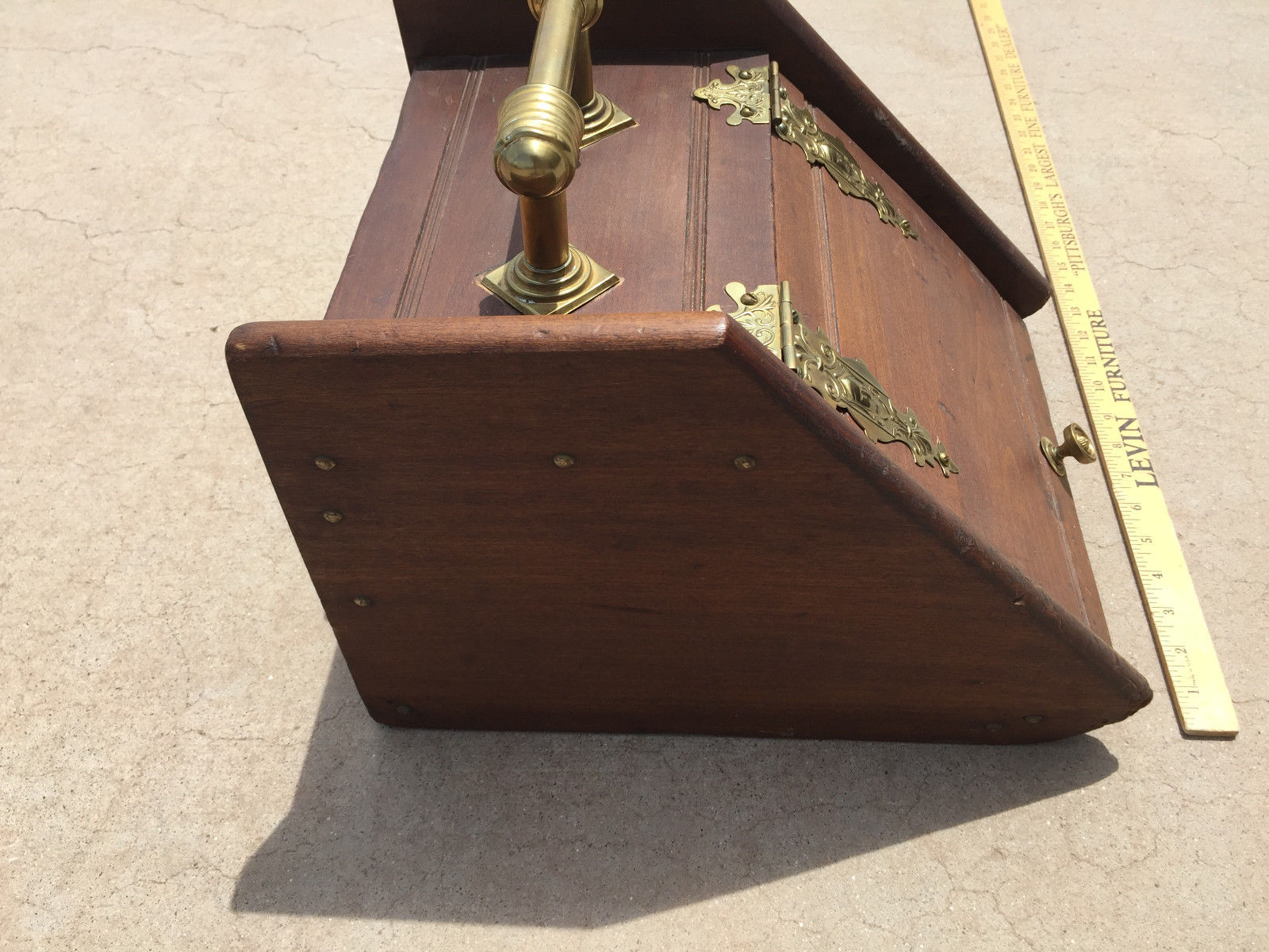 Vintage Antique English Wood Brass Coal Ash Container Bread Box Breadbox Storage