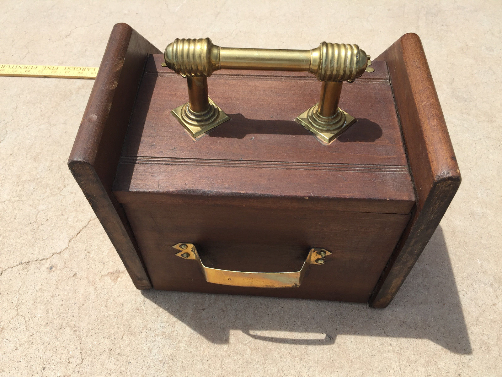 Vintage Antique English Wood Brass Coal Ash Container Bread Box Breadbox Storage