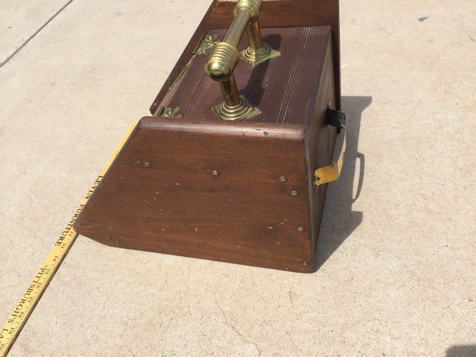 Vintage Antique English Wood Brass Coal Ash Container Bread Box Breadbox Storage