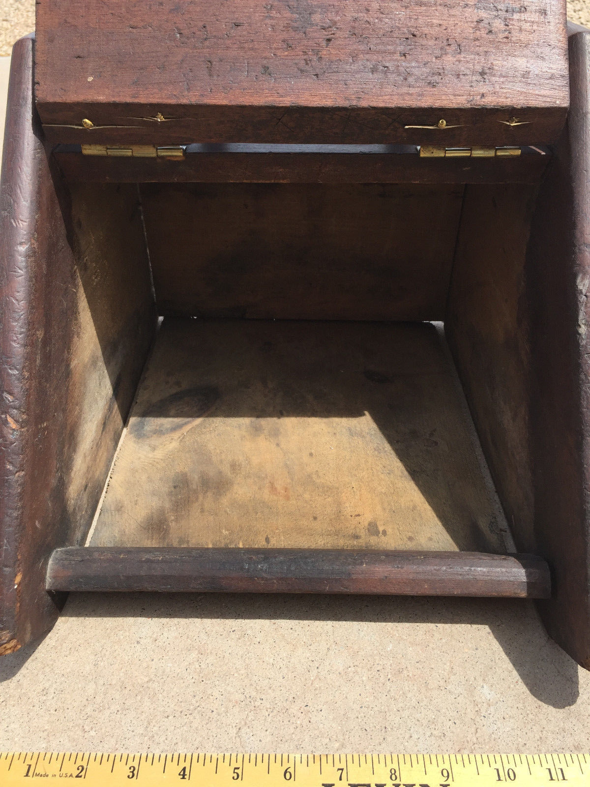 Vintage Antique English Wood Brass Coal Ash Container Bread Box Breadbox Storage