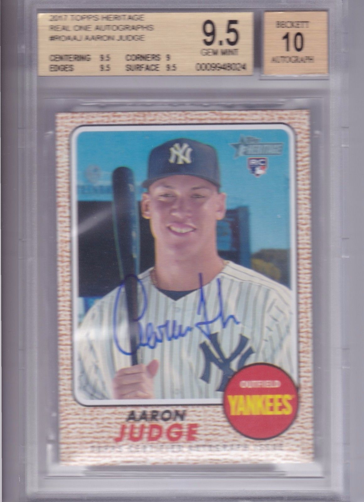 Aaron Judge Yankees RC 2017 Topps Heritage Real One Rookie Auto BGS 9.5 AU 10