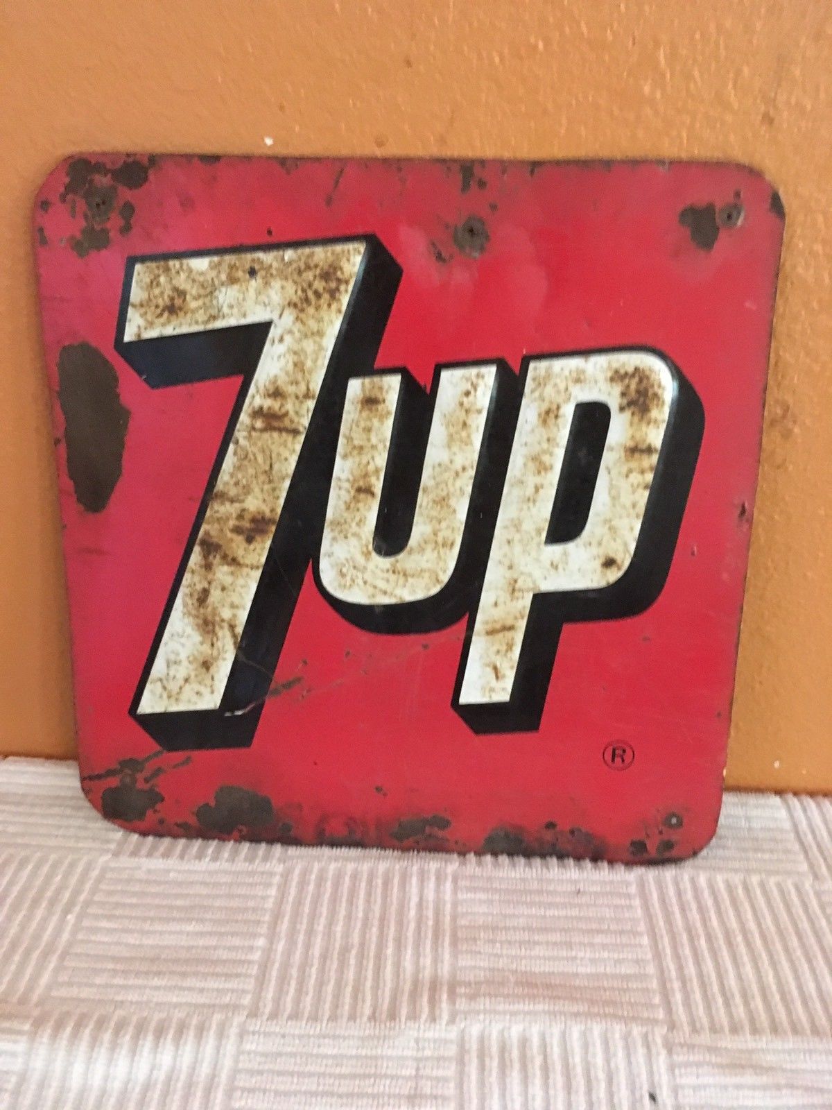 1940's 7 Up Metal Sign 10" X 10 1/2"  Embossed