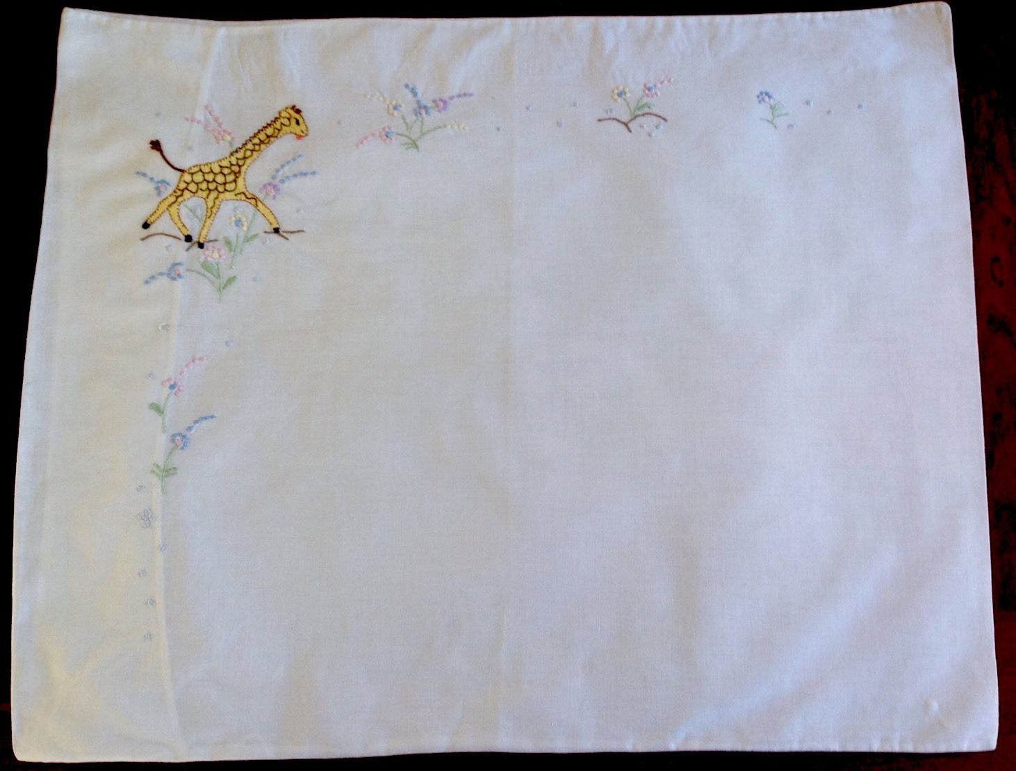 GORGEOUS VINTAGE HAND EMBROIDERED LINEN APPLIQUÉ GIRAFFE CUSHION PILLOW COVER