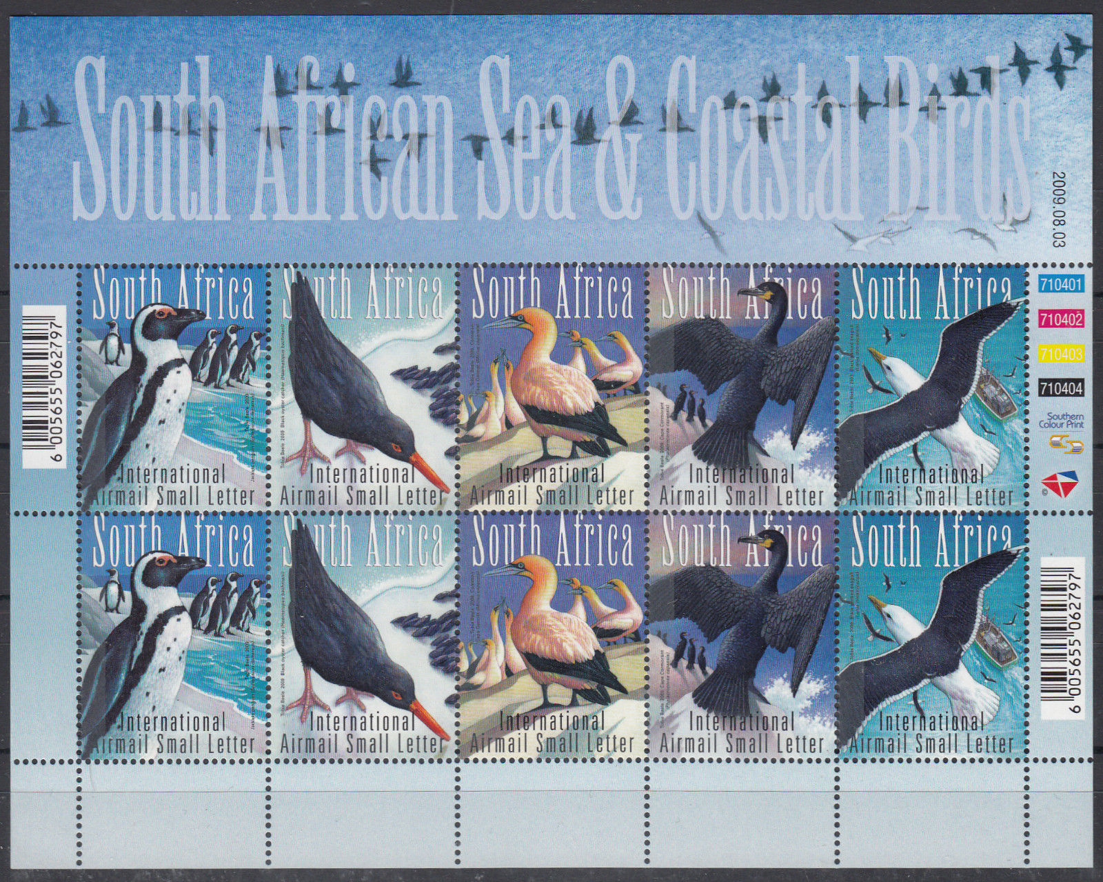 SOUTH AFRICA 2009 FIVE SEA/COASTAL BIRDS FULL SHEET MNH