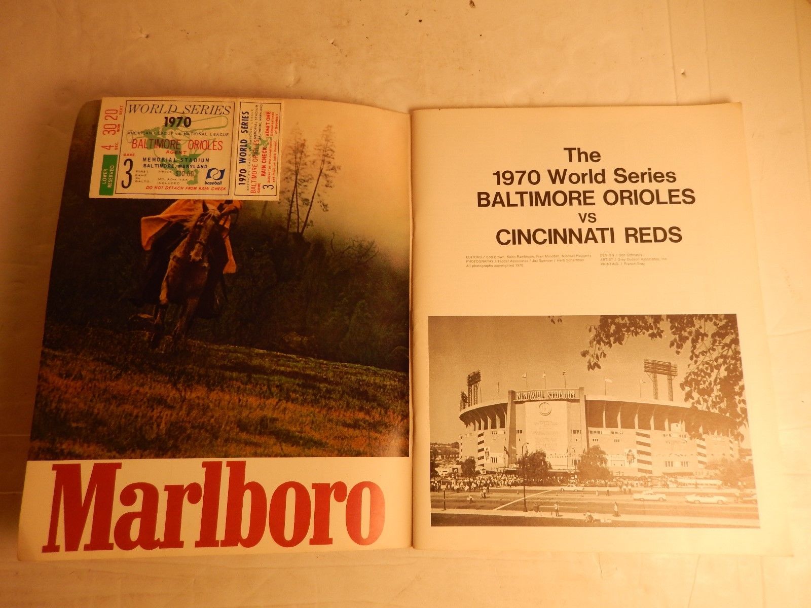 Vintage 1970 World Series Program Baltimore Orioles vs Cincinnati Reds + Ticket