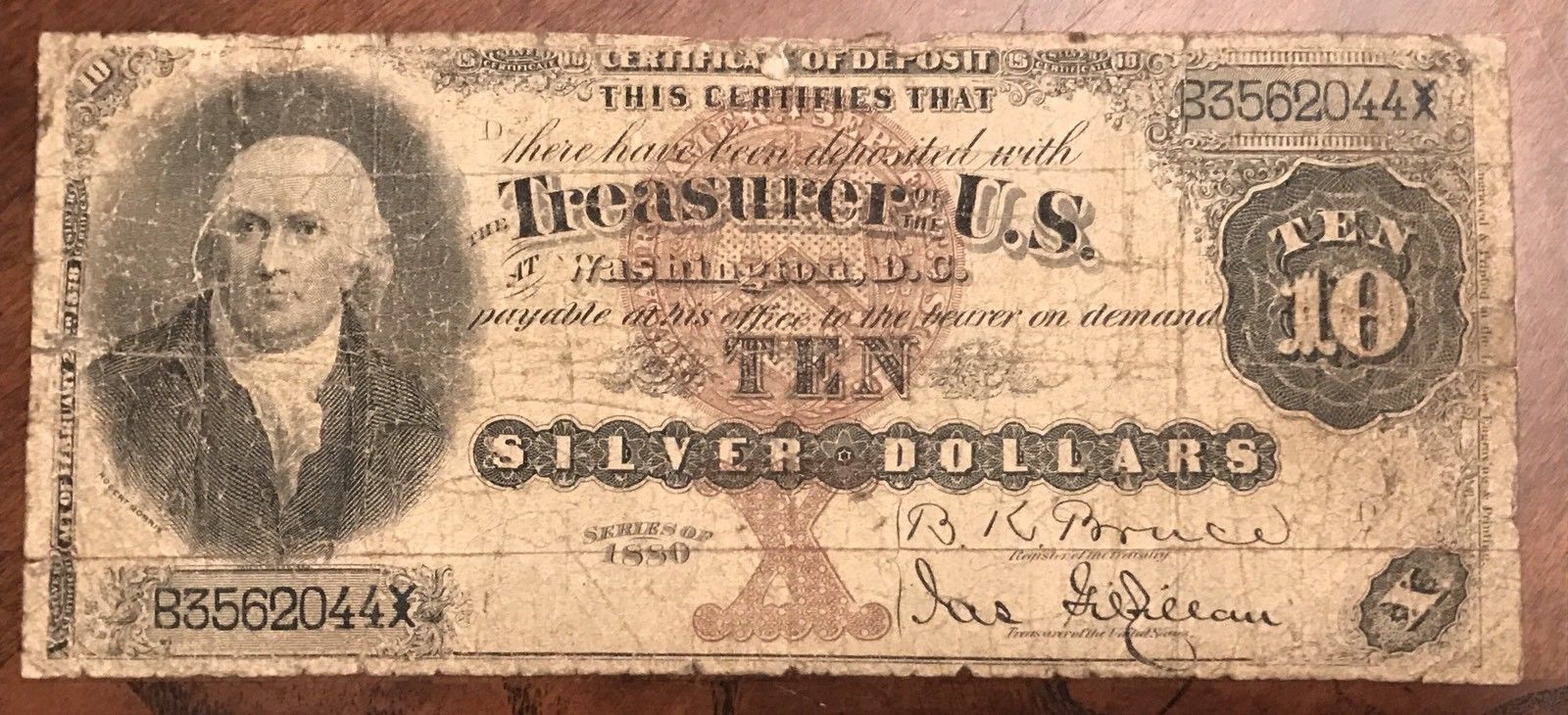 Fr. 288 1880 $10 "Morris" Large Size Silver Certificate (( VG-F ))