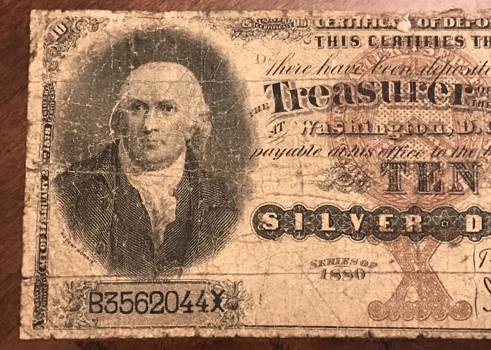 Fr. 288 1880 $10 "Morris" Large Size Silver Certificate (( VG-F ))