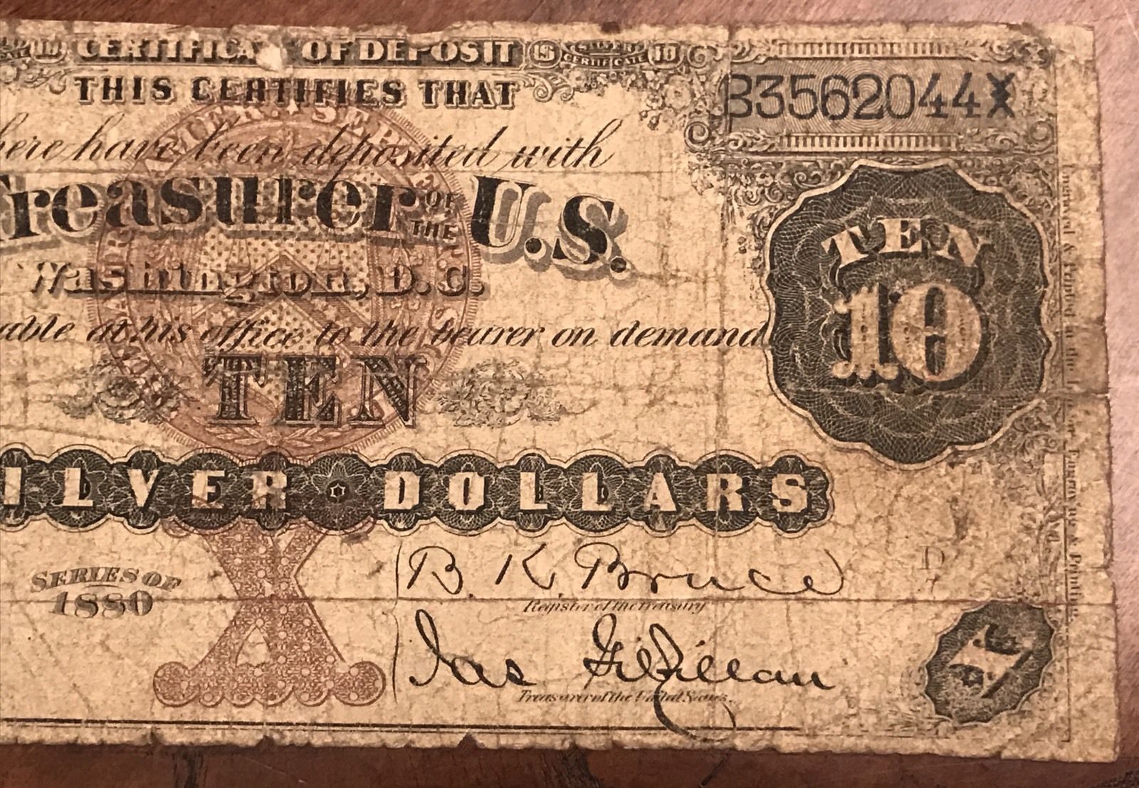 Fr. 288 1880 $10 "Morris" Large Size Silver Certificate (( VG-F ))