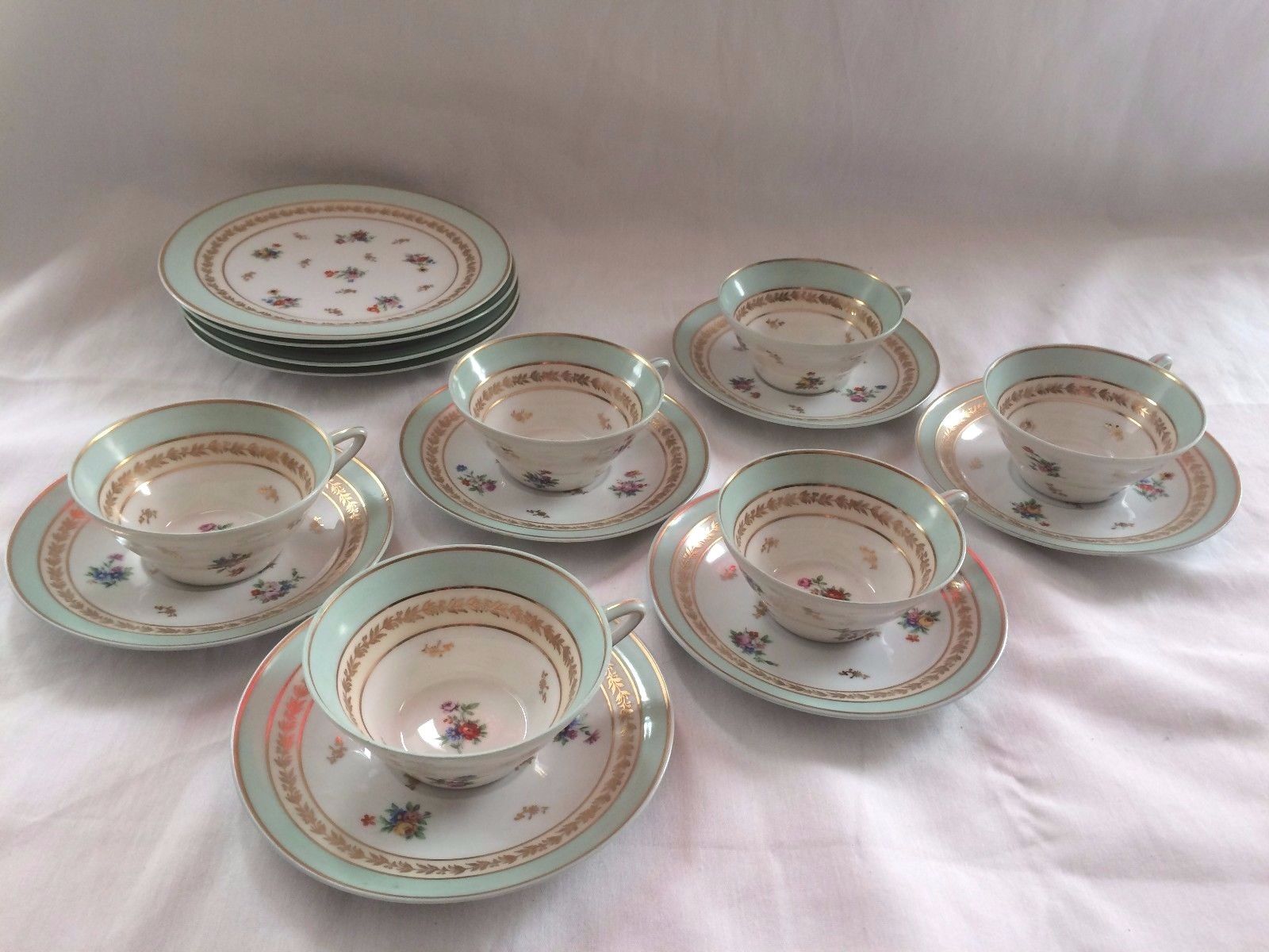 16 piece Limoges 6 Serving Cup and Saucer Tea Set Plates Leonard Chambon L3N2