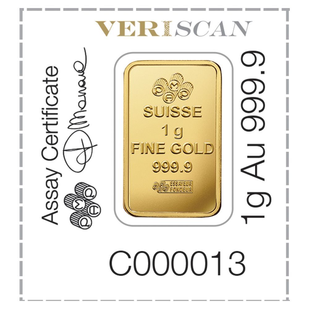 1 Gram Pamp Suisse Gold Bar .9999 Fine Multigram Fortuna Veriscan