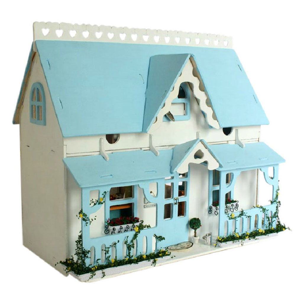 Handmade Wooden Dollhouse Miniatures DIY House Toy Set with LED Light Kids Gift