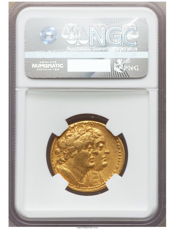 Ptolemy II Philadelphus, with Arsinoe II, AV Gold Octodrachm 285-246 BC. NGC Cer