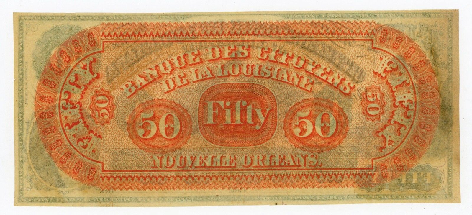 1800's $50 The Citizens' Bank of LOUISIANA at Shreveport Note AU